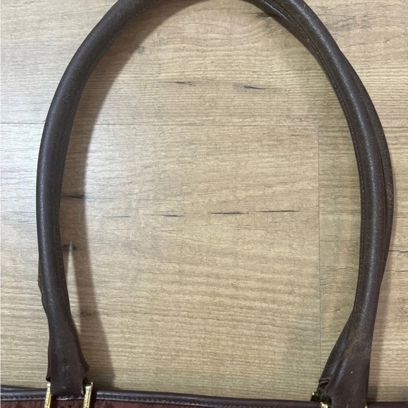 Vintage Escada Tote Bag Purse Canvas Leather Trim Brown Embossed Daisy Flower - Picture 5 of 10